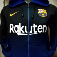 Jual JAKET HOODIE SWEATER BASEBALL BOLA BARCA HITAM BIRU Murah