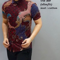 Jual Baju Kemeja Batik slimfit OB460 (Fashion Pria Kaos Jeans) Murah