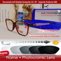 Frame Kacamata + Lensa Photocromic Minus Pria Wanita Baca Korea Bulat