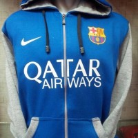 Jual JAKET HOODIE SWEATER BASEBALL BOLA BARCA BIRU ABU Murah