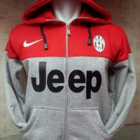 Jual JAKET HOODIE SWEATER BASEBALL BOLA JUVENTUS MERAH ABU Murah