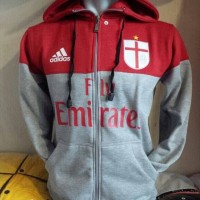 Jual JAKET HOODIE SWEATER BASEBALL BOLA MILAN MERAH ABU Murah