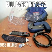 kaca helm INK CX22, busa helm INK CX 22, baut mur sepasang, Tali helm