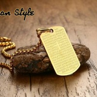 Jual Kalung Titanium Pria Liontin Army Motif Salib Gold Anti Karat Murah