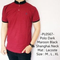 Jual Kaos Berkerah Pria Distro Trendy Dark Maroon Black Shanghai Neck - 567 Murah