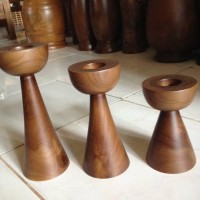 Set Tempat Lilin KAYU JATI - POLOS + PACKING KAYU