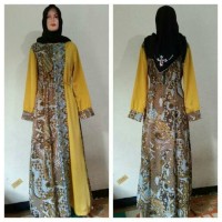 Gamis Batik Kombinasi Warna Kuning Polos