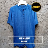 Jual Kaos Polos Henley Lengan Pendek - Biru Murah