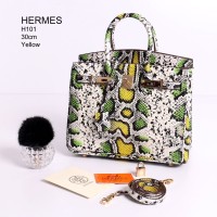 Tas Hermes Birkin 30 Phyton Rainbow Hijau - Kuning Semi Premium H101