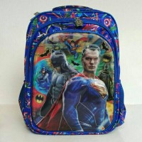 Tas Sekolah Ransel SD 3S + rain cover Superman dan Batman impor