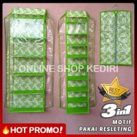 Jual Rak set 3in1 Gantung Bermotif + Resleting (Sepatu Tas Jilbab) Murah