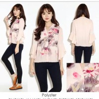 Jual frill top / blouse chiffon floral lengan panjang alfb Murah