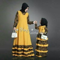 CP MOM KIDS NEW THALITA MUSTARD COUPLE IBU DAN ANAK GAMIS MAXI MUSLIM