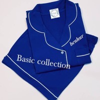 baju tidur wanita setelan kaos lengan pendek /celana seksi blue navy