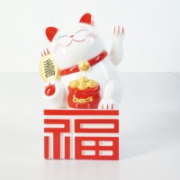 Jual Patung Kucing Fu Maneki Neko 21 Cm Putih Merah Beruntung Lucky Cat Murah