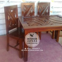 Set Meja Makan Jati Motif Daun, Kursi Makan Minimalis Jati Jepara
