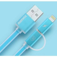 Jual Kabel 2in1 Micro USB To Lightning/Iphone Remax Aurora Original (Blue) Murah