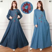 Jual maxi dress jeans jumbo akanda gamis bordir Murah