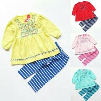 Jual BAJU SETELAN ANAK BAYI PEREMPUA KAOS PANJANG BORDIR CELANA GARIS Murah