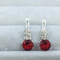 Anting Pesta SIlver Lapis Perak Batu Merah Bulat Kecil Elegan - BE035M