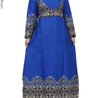 Gamis Katun Polos Kombinasi Batik Songket Resleting Depan