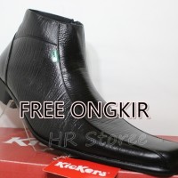 Jual Sepatu Kickers Pantofel Pria Kulit Asli Zipper Black Serat Kayu Murah