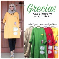 Atasan Wanita Blouse Kaos grecias Tunik Polos Lengan Panjang Jumbo XXL