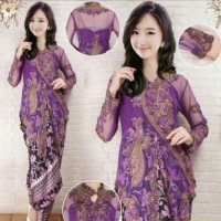 kebaya modern simple kbm ungu terong stel biasa