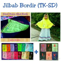 Jual jilbab serut Bordir anak sekolah SD SMP bahan kaos PE oranye Murah