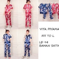 Baju Tidur Wanita/ Piyama Bahan Satin Warna Biru/ Merah