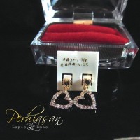 Anting Love Permata Batu Hijau Tindik Lapis Emas 22 Karat Super Cantik