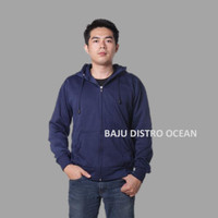 Jual Jaket Hoodie Zipper Polos Biru Navy Kualitas Distro Murah