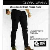 Jual Celana Jeans CHEAPMONDAY Black Ripped 8487 / Celana Pria Hitam Sobek Murah