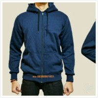 Jual JAKET SWEATER POLOS SLETING BIRU DONGKER | SWEATER HOODIE TANPA BRAND Murah