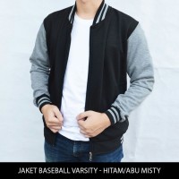 Jual Jaket / sweater Baseball Varsity Basic Polos Hitam - Abu Misty Murah
