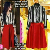 Jual kemeja lengan panjang salur+celana kulot red Murah