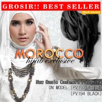 Jual GROSIR PASHMINA RAWIS HITAM & PUTIH 75x180cm TERMURAH Murah