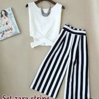 fgh setelan st zara stripe WHITE / baju wanita celana kaos atasan