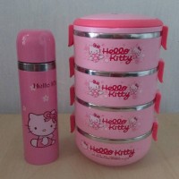 Jual set rantang 4 susun dan termos karakter motif hello kitty Murah