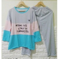 piyama baju tidur kaos katun wanita misty blue