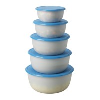 Jual IKEA REDA Tempat makanan, set isi 5, bulat putih transparan, biru Murah