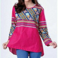 Terbaru..Baju atasan batik wanita lengan panjang pink terbaru gf