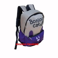 Jual Jual Tas Ransel Laptop Bonjour Cat Purple Kualitas Bagus Murah