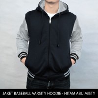 Jual Jaket Polos Baseball Varsity Hoodie - Hitam Abu Misty Murah