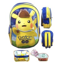 Jual TAS RANSEL SEKOLAH ANAK SD POKEMON GO PIKACHU TOPI 3D TIMBUL LB - BEST Murah