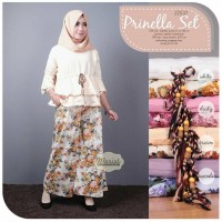 Jual Setelan Atasan Wanita Blouse peplum Baju Celana Kulot motif prinella Murah