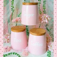 Jual Toples Wadah Tea Sugar Coffee Pink Shabbychic Dekorasi Dapur Rumah Murah
