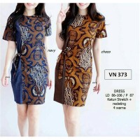 Jual Dress Batik Kantor Tribal Etnik Modern Midi Sepan VN373 Murah