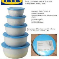 Jual Ikea Reda Tempat Makanan, Set Isi 5, Bulat Putih Transparan, Biru Murah