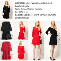 Jual Pocket Pleated Dress (RED,BLACK) S,M,L - 16550 Murah
